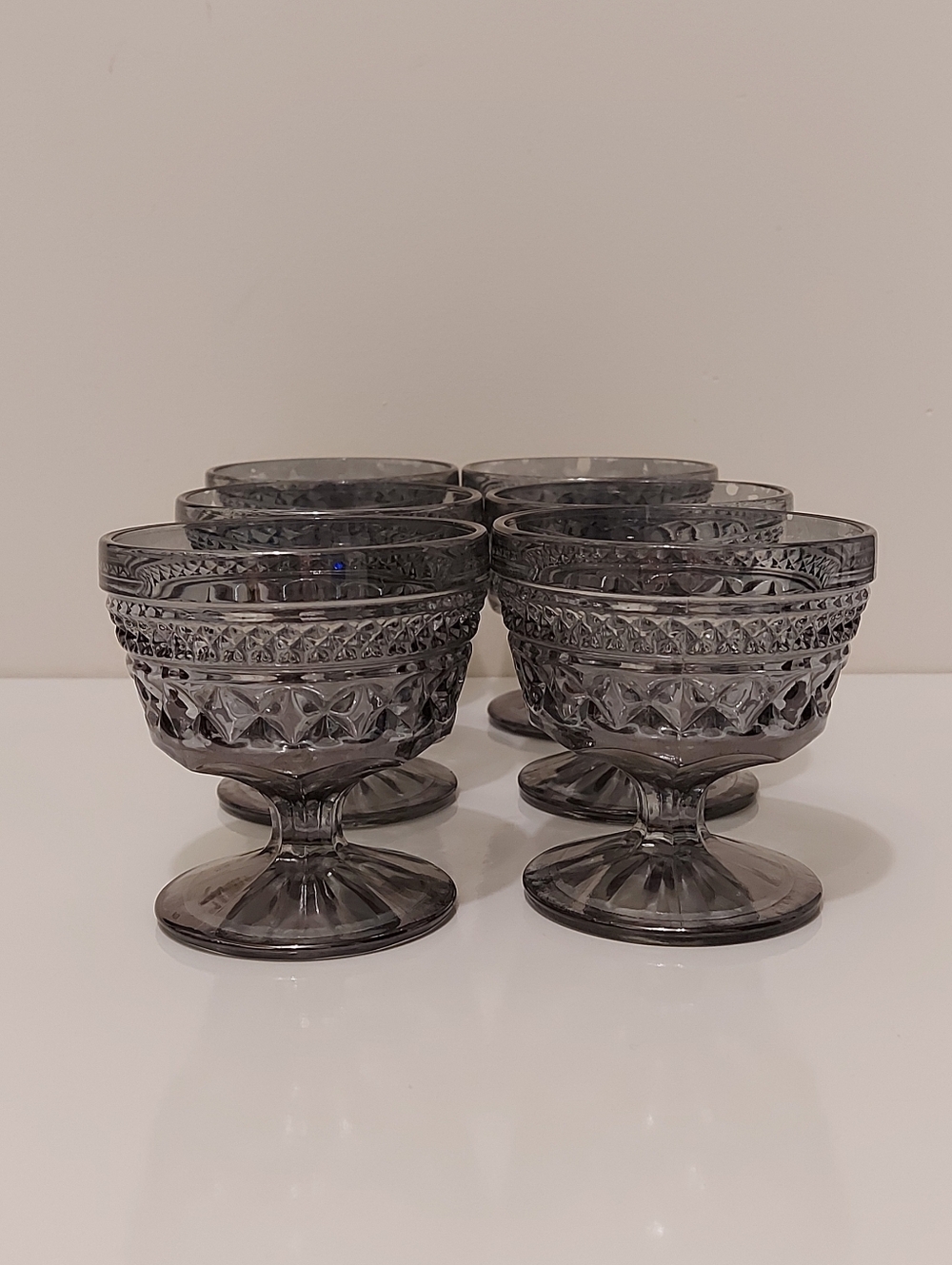 Mid-Century Anchor Hocking Wexford Smoke Grey Footed Sherbet/Sundae Glasses